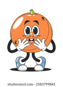 Amazed shy orange fruit character