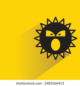amazed sun emoji with shadow on yellow background