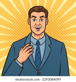 amazed surprised man guy businessman pinup pop art retro vector illustration. Comic book style imitation.