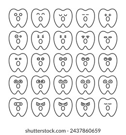 Erstaunte Zahn-Emoticons Set Vektor-Illustration