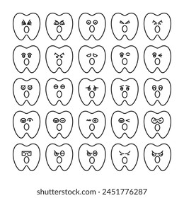 amazed tooth emoticons set vector illustration