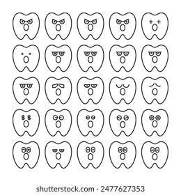 amazed tooth emoticons set vector illustration