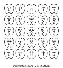 amazed tooth emoticons set vector illustration