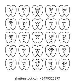 amazed tooth emoticons set vector illustration