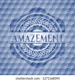 Amazement blue emblem with geometric pattern background.