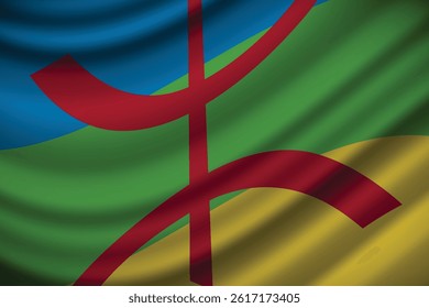 Amazigh flag of North Africa. Cultural identity waving flag background.