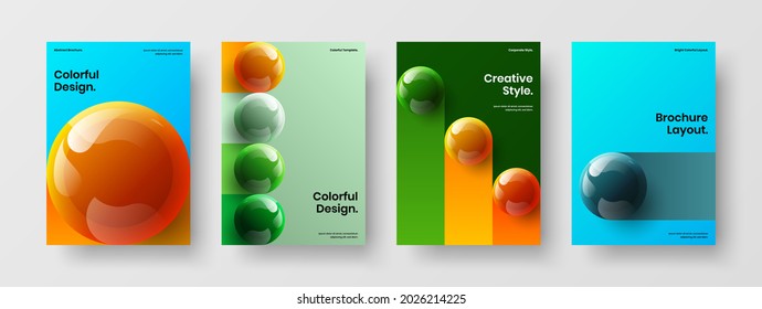 Erstaunliche 3D-Bälle Broschüren Layout Kollektion. Moderner Jahresbericht A4 Design Vektorgrafik Zusammensetzung.