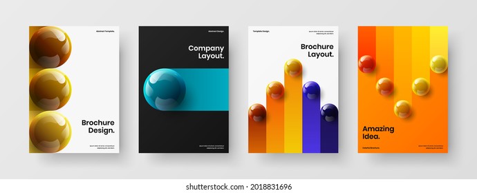 Increíble colección de diseño de presentación de bolas 3D. Conjunto de plantillas de diseño vectorial de afiche A4 creativo.