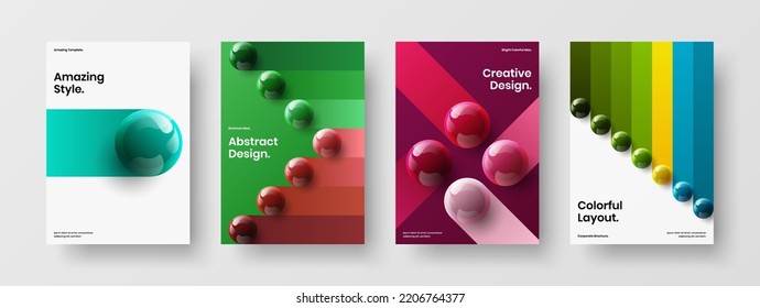 Amazing 3D spheres annual report layout collection. Bright company cover vector design illustration set.
