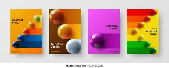 Amazing 3D spheres book cover concept collection. Colorful company brochure vector design layout bundle.