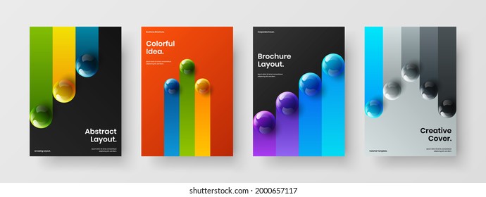 Amazing 3D spheres company cover layout collection. Geometric brochure A4 design vector concept composition.