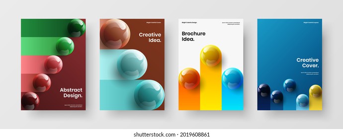 Amazing 3D spheres journal cover layout collection. Original leaflet design vector template set.