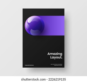 Amazing 3D spheres journal cover illustration. Premium postcard A4 design vector template.