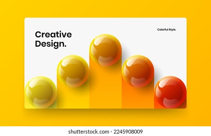 Amazing 3D spheres postcard layout. Isolated magazine cover vector design illustration.