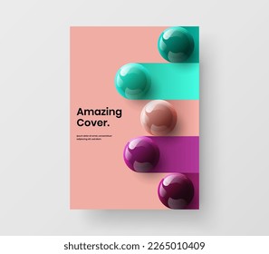 Amazing 3D spheres presentation illustration. Vivid magazine cover A4 design vector template.