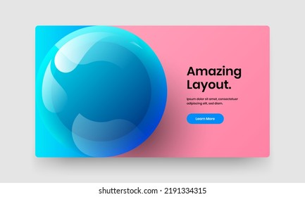 Amazing 3D spheres website screen illustration. Clean horizontal cover design vector layout.