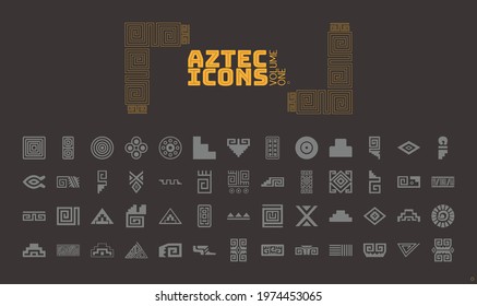 Amazing 52 Aztec vector icon symbols from Ancient Mexico!