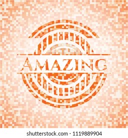 Amazing abstract emblem, orange mosaic background