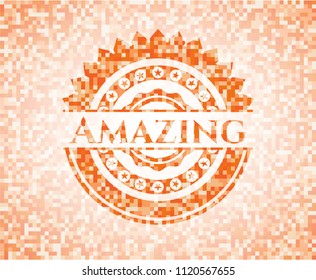 Amazing abstract emblem, orange mosaic background