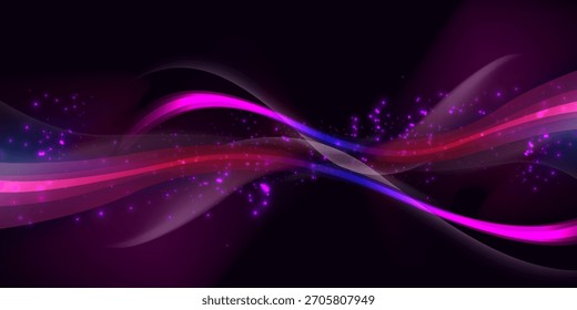 Ondas de linha brilhantes abstratas incríveis e brilhos cintilantes no fundo escuro.