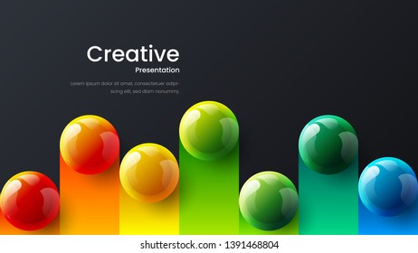 Amazing abstract vector 3D colorful balls illustration template for poster, flyer, magazine, journal, brochure, book cover. Corporate web site landing page minimal background and banner design layout.