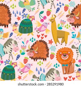 Amazing adorable pattern of safari animals.