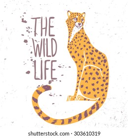 Amazing animal cheetah with sample text - the wild life. Vector illustration