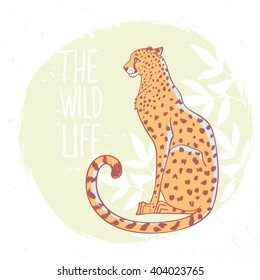 Amazing animal cheetah with sample text - the wild life. Vector illustration