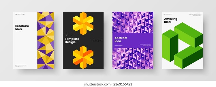 Increíble informe anual Composición de la ilustración del diseño de vectores A4. Colección de plantillas de folletos de mosaicos geométricos creativos.