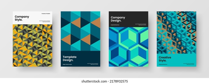 Increíble composición anual de diseño de vectores A4. Conjunto de plantillas de portada de catálogo de hexágonos geométricos aislados.