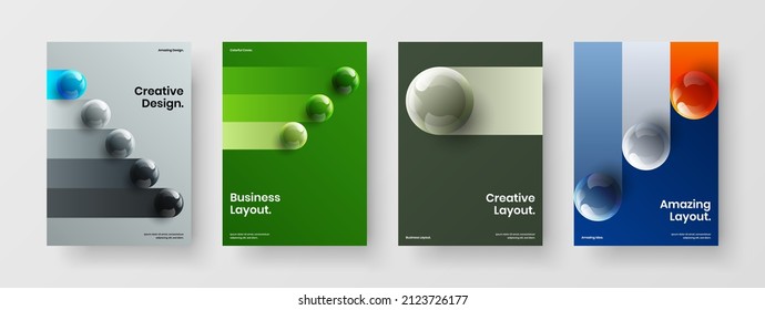 Beeindruckende Sammlung von Vektordesign-Vorlagen für Jahresberichte. Modernes, realistisches Bälle Booklet Konzept.