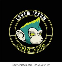 Amazing art illustration Cute Punk monkey head animal cartoon character vector logo template. 