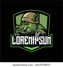 amazing art illustration design Army hog cartoon character vector image logo template. sign and symbol of wildlife
