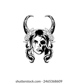 amazing art illustration design with goth style women devil character vector image template.