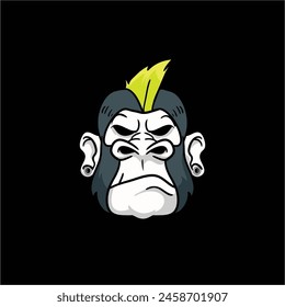 Amazing art illustration Punk monkey head animal cartoon character vector template design. Great and unique for logo.