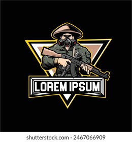 AMAZING ART ILLUSTRATION soldier wear rice hat military logo vector template image