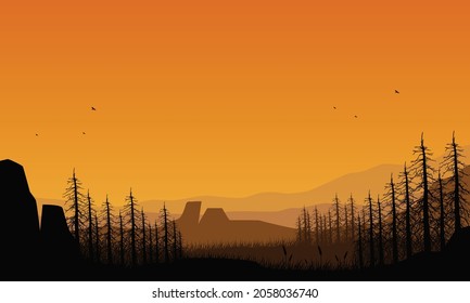 Amazing atmosphere of a sunny afternoon at dusk from the edge of the city. Vector illustration of a city