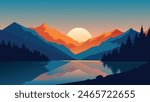 Amazing autumn sunrise of Hintersee lake. Picturesque morning view of Bavarian Alps on the Austrian border, Germany, Europe. Beauty of nature concept background. Vector illustration