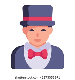 An amazing avatar with hat denoting flat icon of magician 