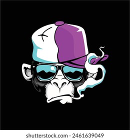 Amazing and awesome art and design, Cool monkey head smoke vape, animal cartoon character vector image logo template