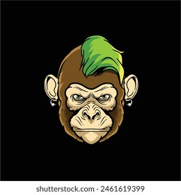 Amazing and awesome art illustration, Punk monkey head animal cartoon character vector image logo template