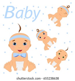 Amazing Baby Shower or Arrival set. Tags, banners, labels, cards with cute kids illustration.