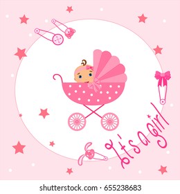 Amazing Baby Shower or Arrival set. Tags, banners, labels, cards with cute kids illustration.