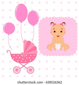 Amazing Baby Shower or Arrival set. Tags, banners, labels, cards with cute kids illustration.