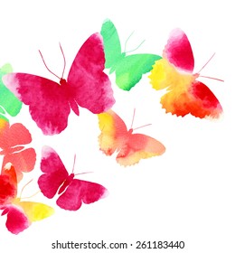 Amazing background with butterflies painted with watercolors. Vector illustration.