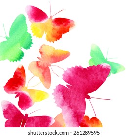 Amazing background with butterflies painted with watercolors. Vector illustration.