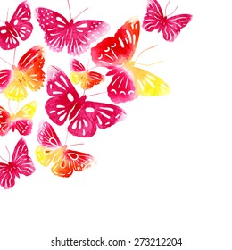 Amazing background with butterflies painted with watercolors. Vector illustration