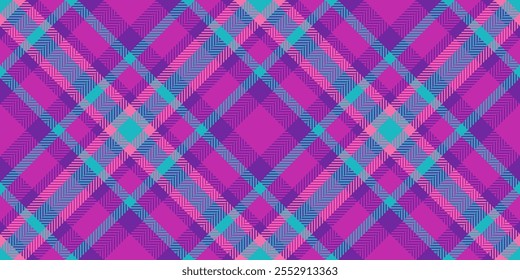 Incrível fundo verificar textura, vetor rústico padrão sem emenda. Efeito tecido xadrez tartan tecido na paleta de cores magenta e violeta.