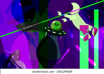 AMAZING backgroung with aliens and space. Abstraction/UFO/MODERN.