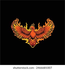 Amazing and badass art illustration design Phoenix with fire mascot cartoon character logo badge vector template
